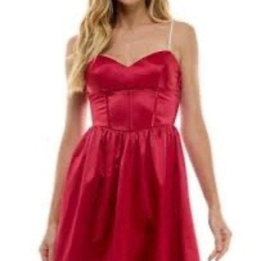 City Studio Red Satin Mini Dress W/ Pearl Straps Size 5/6 Party Pink MSRP $79
